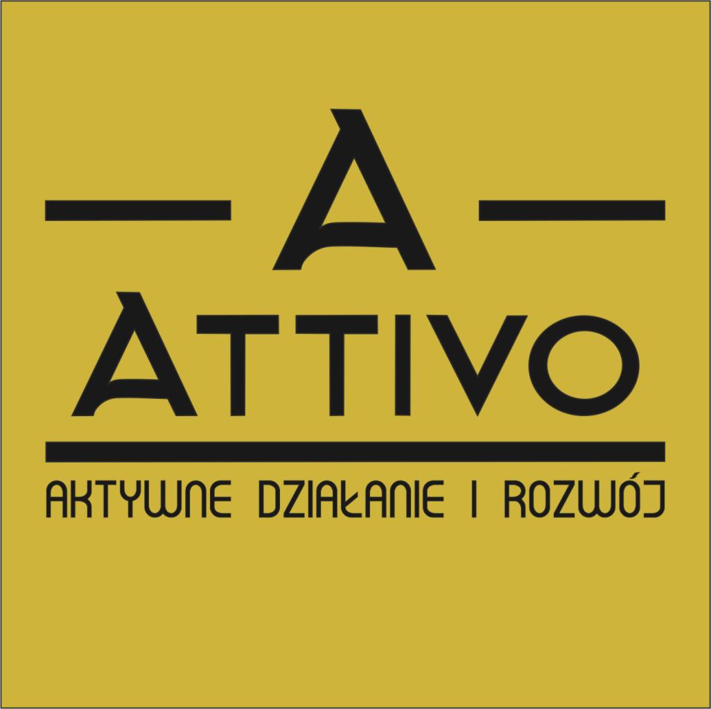 Logo firmy Attivo z hasłem 'Aktywne Działanie i Rozwój' na żółtym tle.