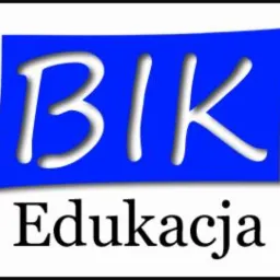 Logo firmy BIK Edukacja na niebieskim tle, poniżej napis 'Edukacja' czarną czcionką.