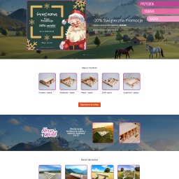 Scribnet - Strona internetowa sklepu XALO.fun z ofertą świąteczną, modelami stajni i akcesoriami dla koni, na tle górskiego krajobrazu.