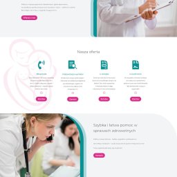 Scribnet - Strona internetowa gabinetu lekarskiego online z ofertą teleporad, e-recept i interpretacji wyników. Lekarz w słuchawce i z dokumentacją w tle. Nowoczesny design.