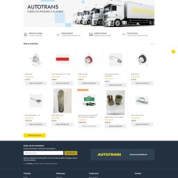 Scribnet - Strona internetowa sklepu z akcesoriami plandekowymi Autotrans. Widoczne produkty, logo i dane kontaktowe. Grafika z ciężarówkami w tle.