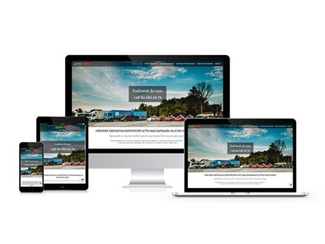 Responsywny projekt strony internetowej automax-bilgoraj.pl wyświetlony na monitorze, laptopie, tablecie i smartfonie na białym tle.