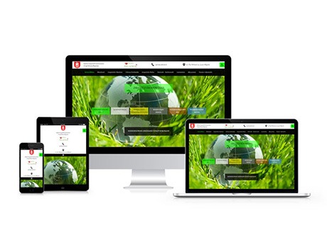Responsywna strona internetowa eco.bilgoraj.pl wyświetlana na monitorze, laptopie, tablecie i smartfonie, z motywem trawy i globusa.