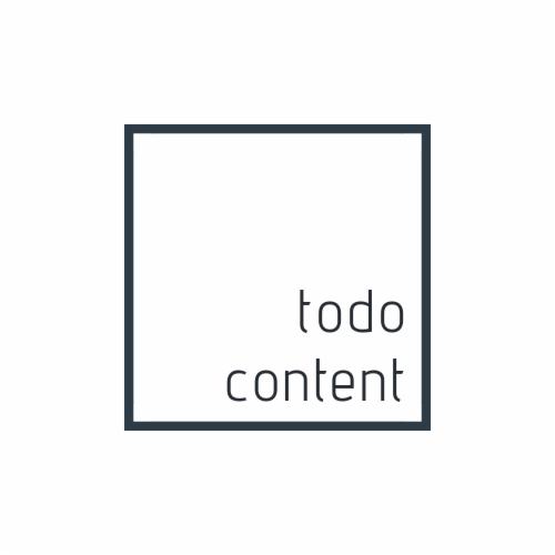 Minimalistyczne logo firmy 'todo content' w postaci czarnego kwadratu z napisem wewnątrz, na białym tle.