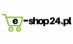 Zielone logo e-shop24.pl z wózkiem sklepowym na białym tle.