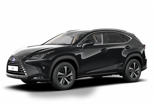 Czarny Lexus NX na białym tle, widok z boku, widoczne detale felg i przedniego grilla.