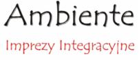 Logo firmy Ambiente z napisem 'Imprezy Integracyjne' w kolorze czerwonym pod nazwą firmy.