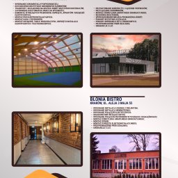 Parking Fachowców sp z o o - Wnętrze hali sportowej Błonia Sport z widoczną konstrukcją dachu i oświetleniem, ukazujące montaż instalacji elektrycznych i teletechnicznych.