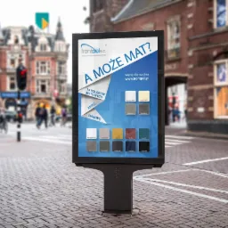Projekt plakatu reklamowego na ulicy prezentujący 14 kolorów matowych farb akrylowych i piankowych firmy Frontpol