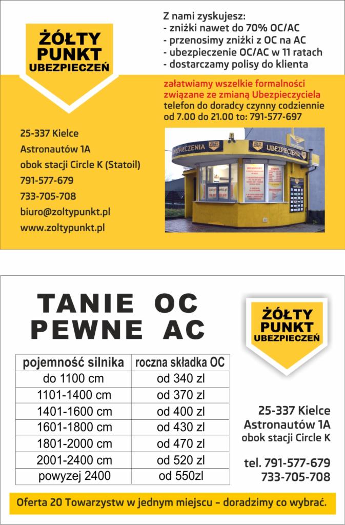 Tanie Ubezpieczenie OC, raty - Żółty Punkt Ubezpieczeń