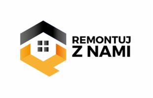 Logo firmy z Gdańska: sześciokąt z motywem domu w kolorach czarnym i pomarańczowym, z napisem 'REMONTUJ Z NAMI'.