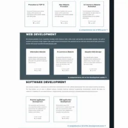 Zrzut ekranu strony internetowej firmy IT prezentujący ofertę usług związanych z rozwojem biznesu, SEO, tworzeniem stron internetowych i oprogramowania.