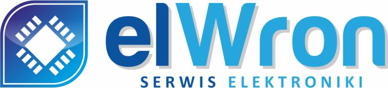 Niebieskie logo firmy 'elWron Serwis Elektroniki' z symbolem układu scalonego w lewym górnym rogu.