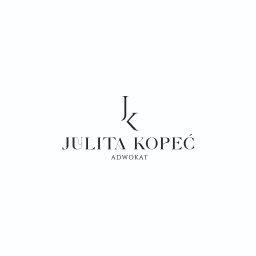 Adwokat Julita Kopeć - Minimalistyczne logo adwokat Julity Kopeć na białym tle. Czarny, elegancki font. Litery 'JK' u góry, imię i nazwisko poniżej, a pod spodem napis 'ADWOKAT'.