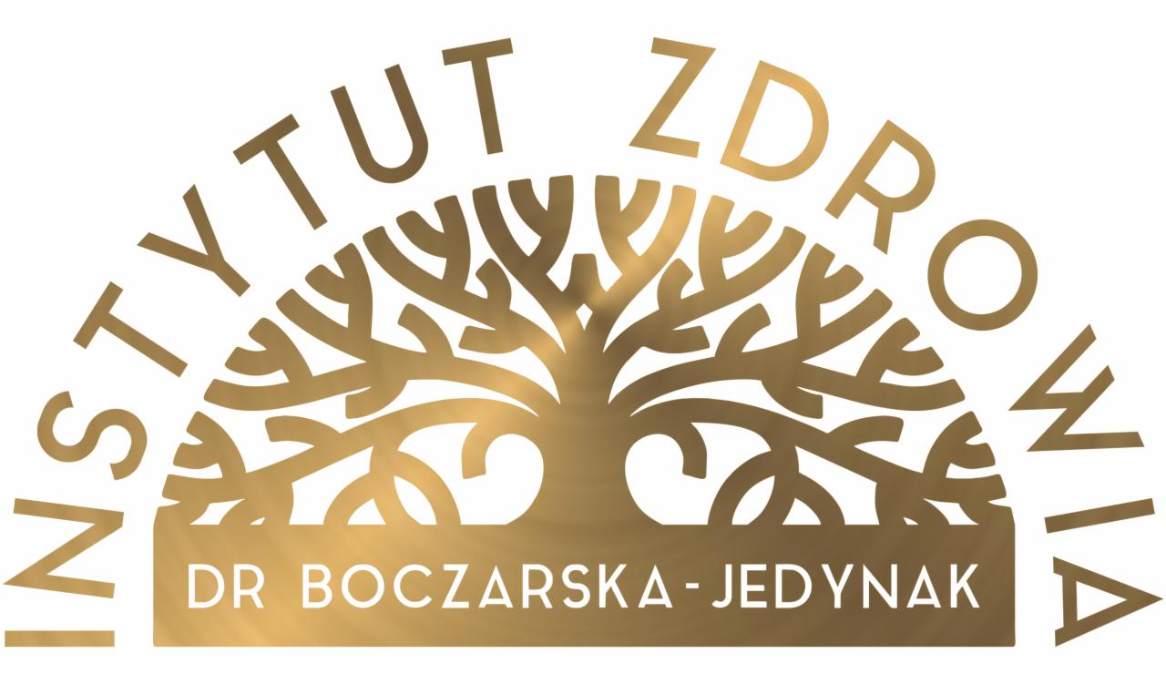 Złote logo Instytutu Zdrowia z drzewem życia w centrum i napisem 'DR BOCZARSKA-JEDYNAK' poniżej.