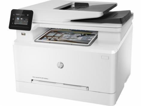 Nowoczesna, biała kserokopiarka HP Color LaserJet Pro MFP 4302fdw z dotykowym panelem sterowania i zdjęciem wydruku na górze.