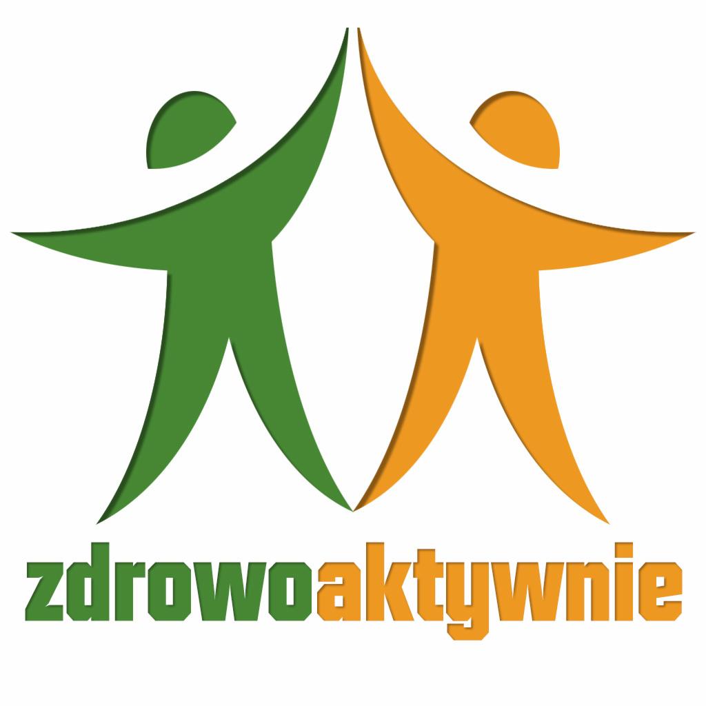 Logo firmy z Nowego Dworu Mazowieckiego, przedstawiające dwie stylizowane postacie trzymające się za ręce, jedna zielona, druga pomarańczowa, z napisem 'zdrowoaktywnie' poniżej.