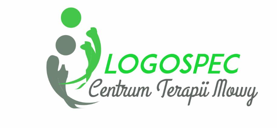 Logo firmy LOGOSPEC Centrum Terapii Mowy, przedstawiające stylizowaną postać i zielone elementy graficzne.