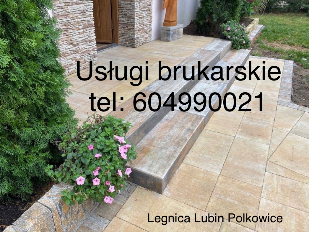 Wykończone schody wejściowe z kostki brukowej w odcieniach beżu i szarości, z dekoracyjnymi roślinami w donicach po bokach, prowadzące do drzwi wejściowych.