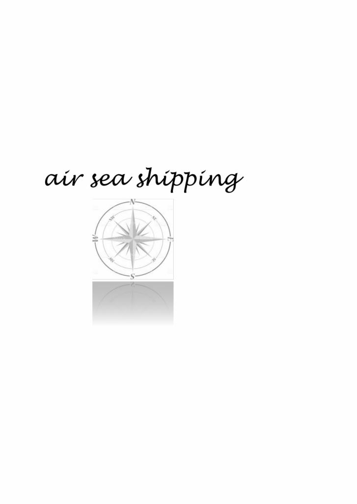 Grafika z napisem 'air sea shipping' i stylizowaną różą wiatrów z odbiciem, sugerująca usługi transportu lotniczego i morskiego.