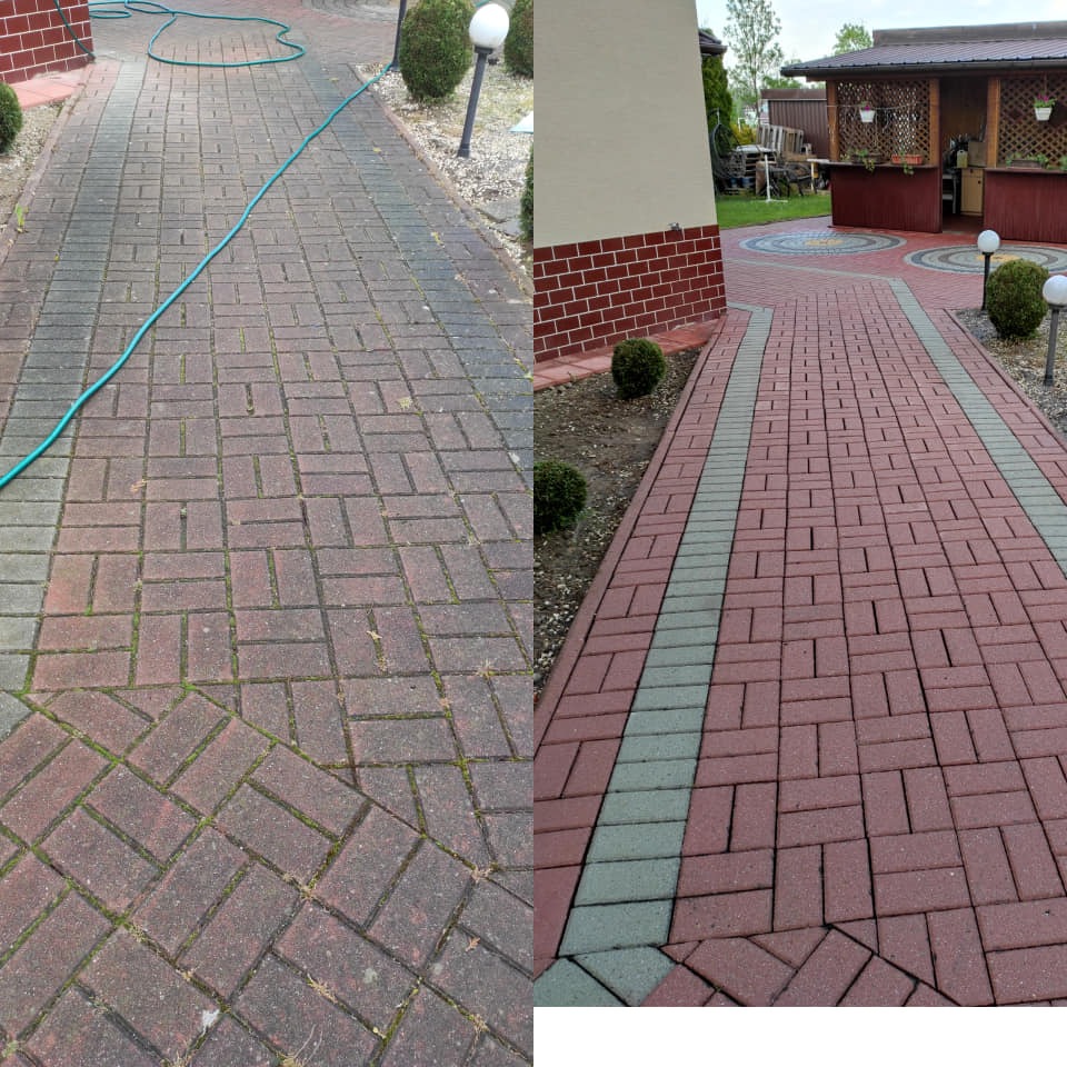 Czyszczenie kostki brukowej- efekt PRZED i PO