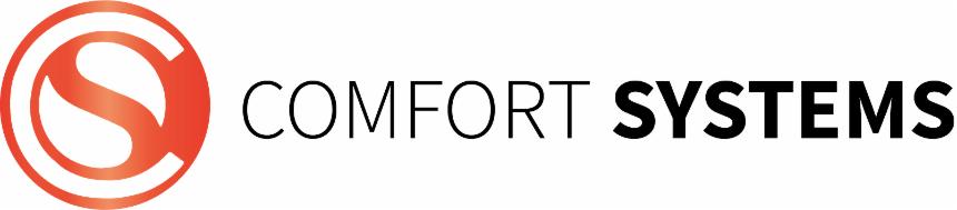 Logo firmy Comfort Systems z pomarańczowym symbolem S w okręgu po lewej stronie i czarnym tekstem nazwy firmy po prawej.
