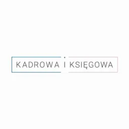 Logo firmy 'Kadrowa i Księgowa' w minimalistycznym stylu. Napis umieszczony w dwóch prostokątach: lewy w kolorze turkusowym, prawy w kolorze pudrowego różu. Kropka między słowami w kolorze czarnym.