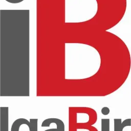 Logo firmy IgaBir: szara litera 'i' z symbolem klucza u góry, duża czerwona litera 'B', szary napis 'IgaBir' pod literami.