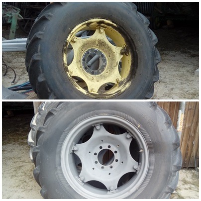 Piaskowanie kół z ciągnika