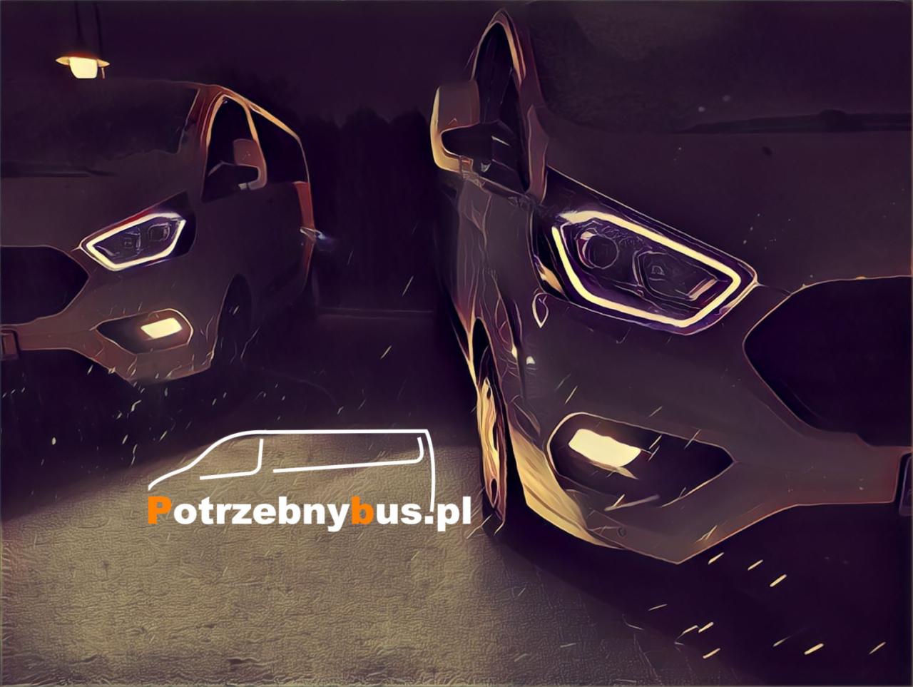 Dwa samochody dostawcze w Lublinie, stylizowane graficznie, z widocznymi reflektorami i logo firmy na pierwszym planie.