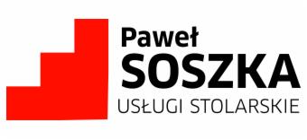 Logo firmy Paweł Soszka Usługi Stolarskie z czerwonym symbolem schodów.