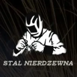 Stylizowana grafika przedstawiająca spawacza w masce ochronnej podczas pracy, z iskrzącym spawem, na tle rozbłysków i napisem 'STAL NIERDZEWNA'.
