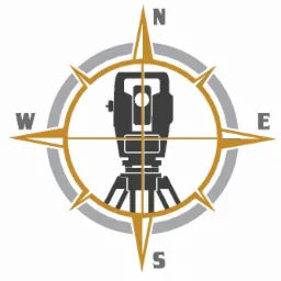 Stylizowany kompas z teodolitem w centrum, szaro-złota kolorystyka. Symbolizuje precyzję i nawigację w pomiarach.