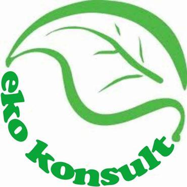Zielone logo firmy Eko Konsult z motywem liścia, sugerujące usługi doradcze w zakresie ekologii.
