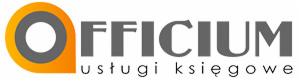 Logo firmy Officium Usługi Księgowe, z pomarańczowo-szarym symbolem graficznym po lewej stronie i szarym napisem 'Officium' nad 'usługi księgowe'.