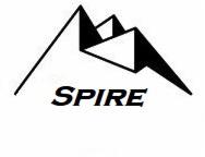 Logo firmy SPIRE z Trąbek Wielkich przedstawiające stylizowany szczyt górski w czerni i bieli.