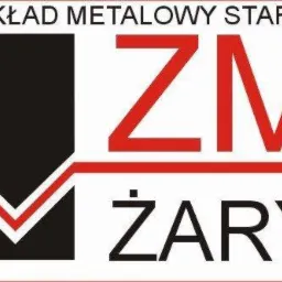Logo firmy Zakład Metalowy Staryk z Żar, z czerwonymi literami ZM i czarnym, geometrycznym symbolem po lewej