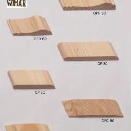 Katalog profili drewnianych o różnych kształtach i wymiarach, z oznaczeniami modeli OPD 60, OPD 80, OP 60, OP 80, OPC 60, OPC 80, prezentowanych na białym tle.