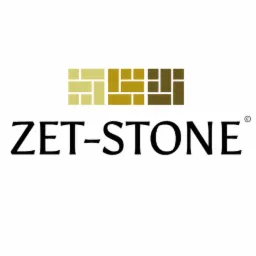 Logo firmy ZET-STONE z graficznym motywem ułożonych kamieni w odcieniach beżu i brązu nad nazwą.