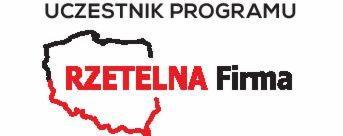 Logo programu 'Rzetelna Firma' z obrysem Polski w kolorze czerwonym.