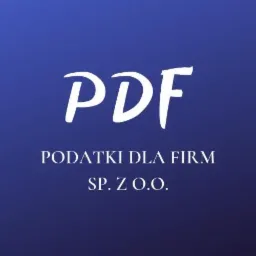 Grafika z białym tekstem 'PDF Podatki dla firm sp. z o.o.' na ciemnoniebieskim tle.