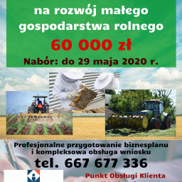 Dotacje dla rolników na rozwój małych gospodarstw z ARiMR. Kwota 60 000 zł. Oferujemy usługę przygotowania biznesplanu oraz kompleksową obsługę wniosku - konsultacje, przygotowanie dokumentacji, monitoring oceny wniosku oraz rozliczenie.