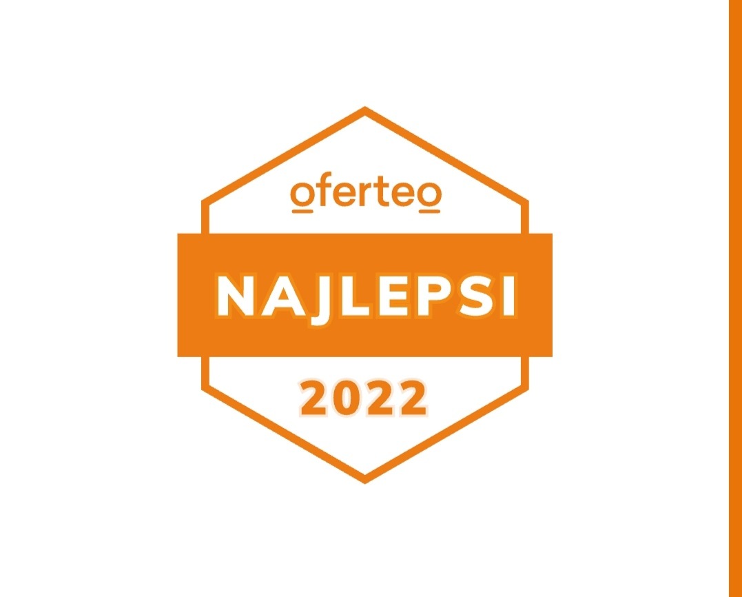 Pomarańczowa odznaka Oferteo 'Najlepsi 2022' na białym tle, symbol jakości usług.