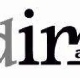 Szare logo 'dim art' z kropką nad literą 'i', czcionka pochyła.