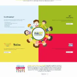 Projekt strony internetowej centrum edukacyjnego dla dzieci, z elementami graficznymi, ilustracjami i mapą dojazdu.
