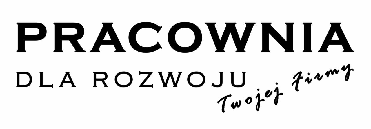 Logo firmy 'Pracownia Dla Rozwoju Twojej Firmy' na białym tle, nazwa zapisana czarną czcionką.