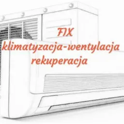 Szkic instalacji klimatyzacji i wentylacji z napisem 'FIX klimatyzacja-wentylacja rekuperacja'.
