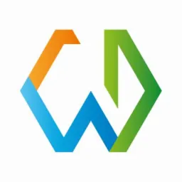 Abstrakcyjne logo w kształcie litery W, składające się z kolorowych, geometrycznych elementów w odcieniach pomarańczowego, niebieskiego i zielonego.