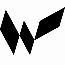 Abstrakcyjne logo w kształcie litery W, utworzone z czarnych rombów i trapezów na białym tle.