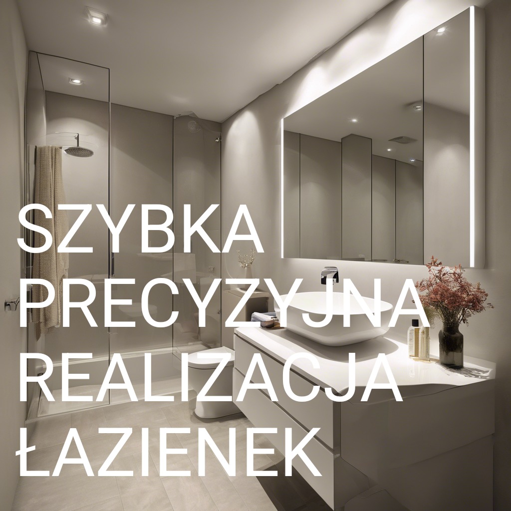 Nowoczesna łazienka w jasnych barwach z dużym lustrem z podświetleniem LED, umywalką nablatową i kabiną prysznicową typu walk-in.